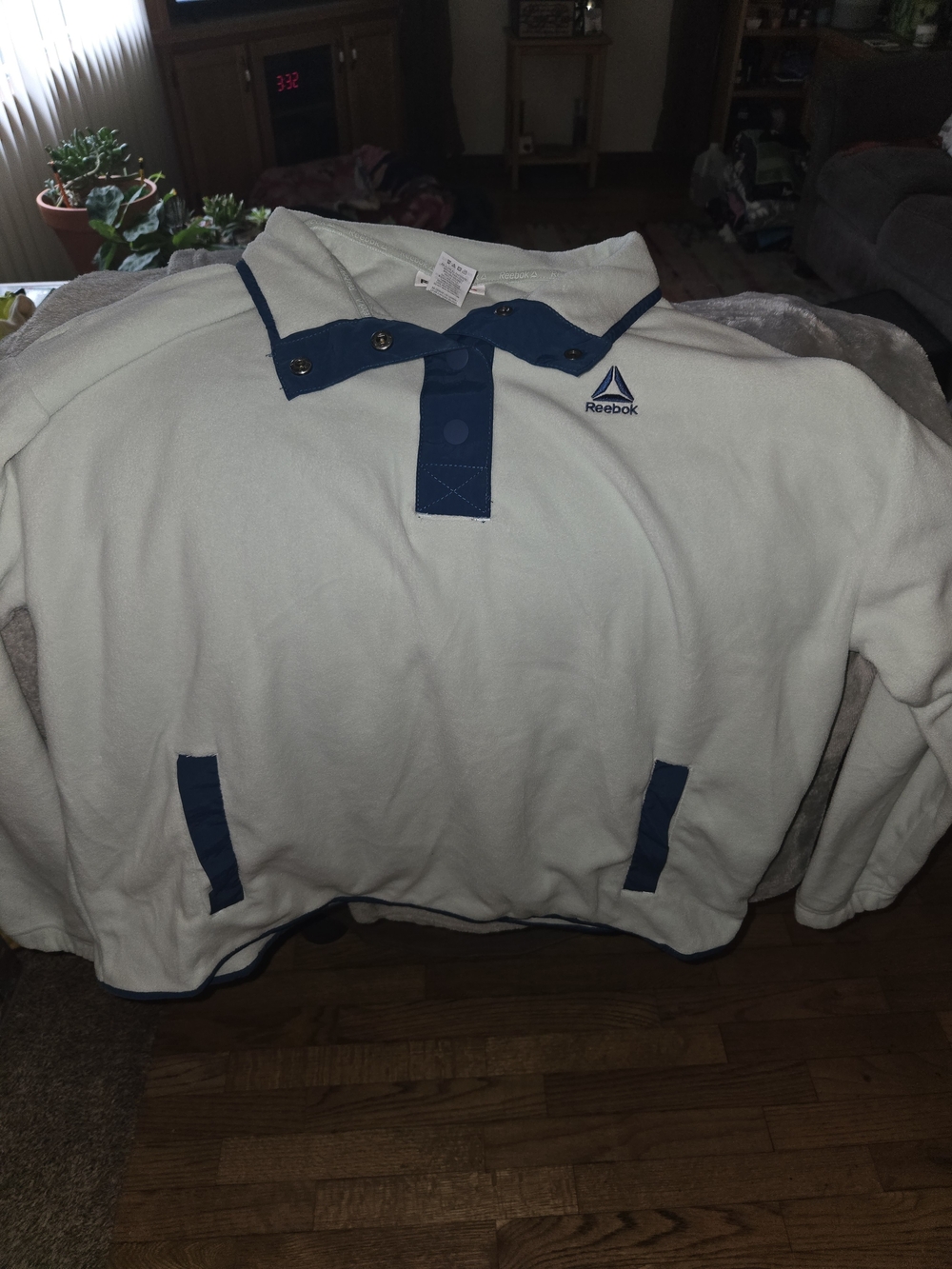 Reebok Womens Cream Fleece Snap Up with Blue Trim